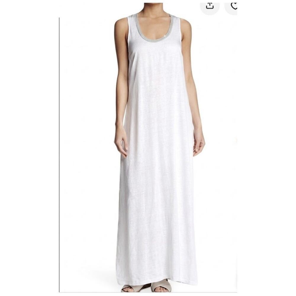 James Perse Ringer Maxi Scoop Neck Viscose Satin Gray Trim Racer Back XS/0 NWT